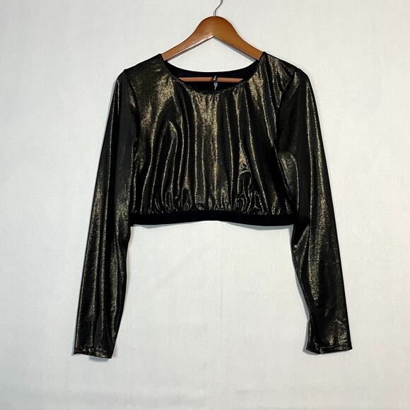 Torrid Curve Silver Metallic Long Sleeve Crop Top -‎ Size 2 Rave Top - Picture 2 of 7